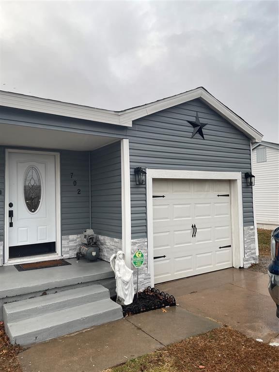 exterior space with a garage