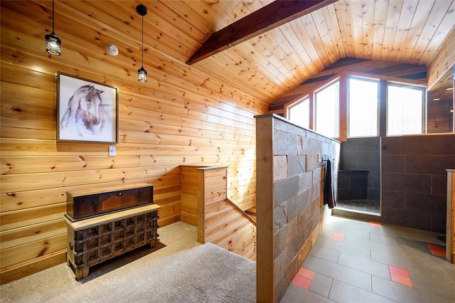 44 Blue Ivey Cir, Broken Bow, OK 74728 - unfurnished bedroom featuring vaulted ceiling, wood ceiling, and wood walls