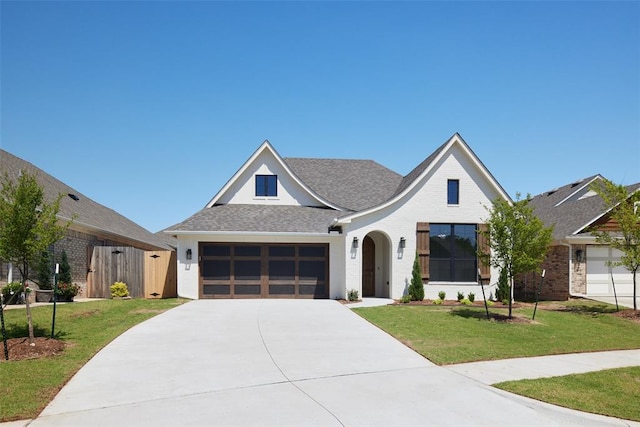 view of front of home featuring a garage and a front yard