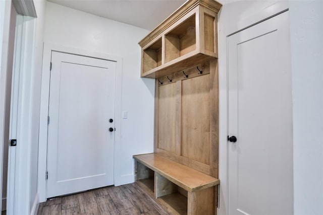 mudroom with wood-type flooring