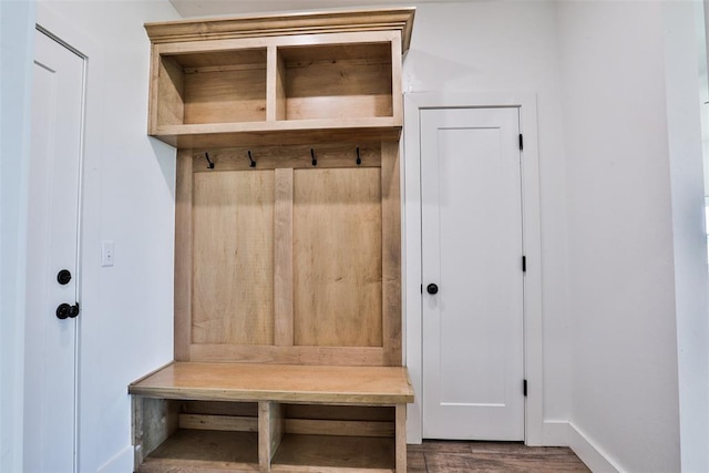 mudroom with dark hardwood / wood-style flooring