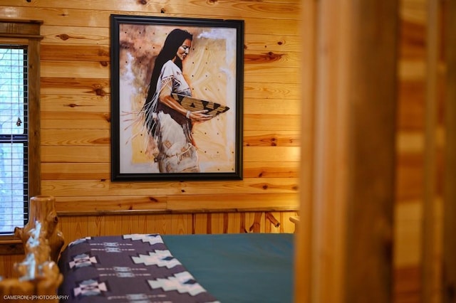 interior details featuring wood walls