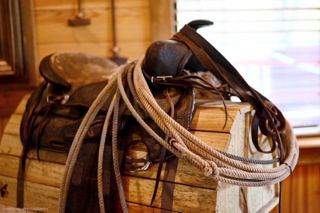 room details featuring wood walls