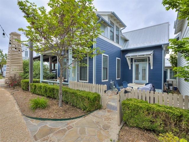 view of front facade featuring french doors