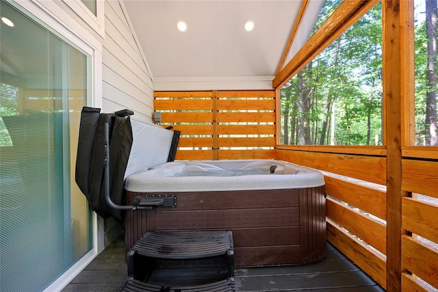 interior space featuring a hot tub