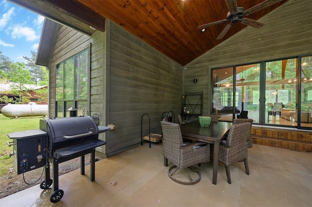 view of patio / terrace with ceiling fan and grilling area