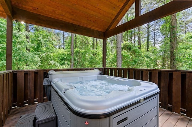 152 Ita Hina Trl, Broken Bow, OK 74728 - wooden terrace with a hot tub and a forest view