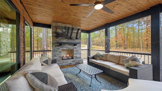 sunroom / solarium featuring wood ceiling and a wealth of natural light