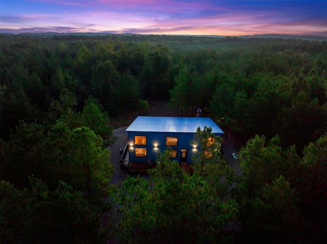 view of aerial view at dusk