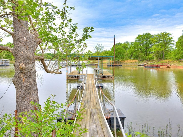 dock area with a water view