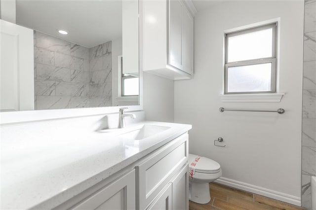 bathroom featuring vanity, toilet, and plenty of natural light