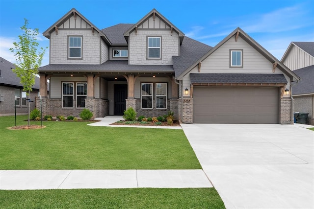 13268 Sawtooth Oak Rd, Choctaw, OK 73020 - craftsman-style home featuring concrete driveway, a front yard, a shingled roof, and brick siding