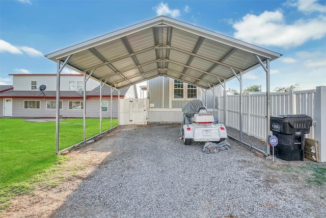 view of car parking with a yard and a carport