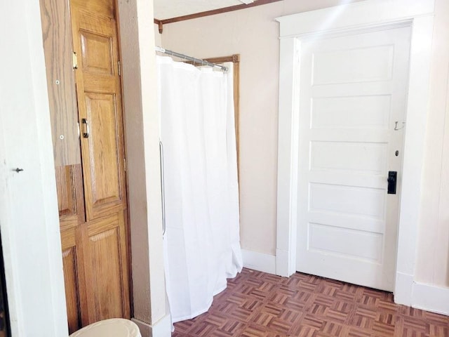 bathroom with parquet floors