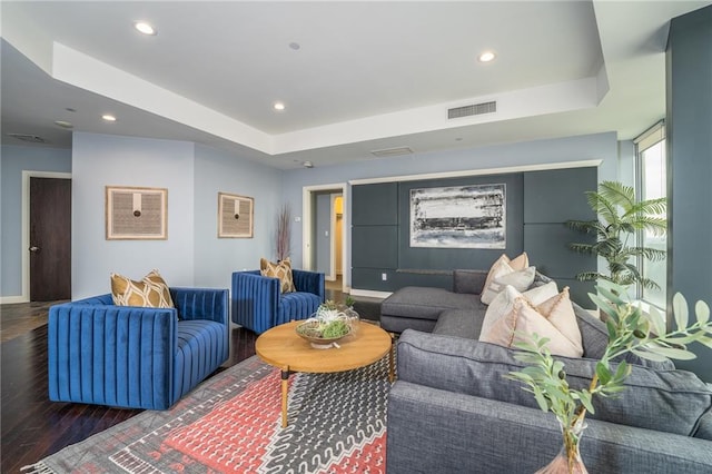 living room with dark wood-type flooring