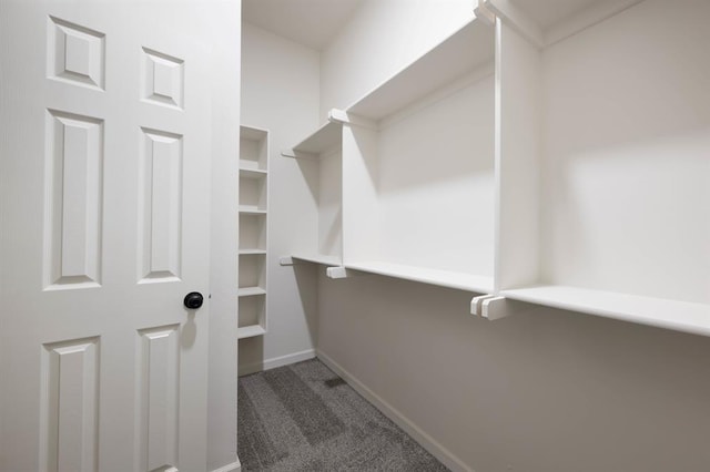 spacious closet with dark carpet