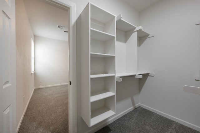 spacious closet with dark carpet