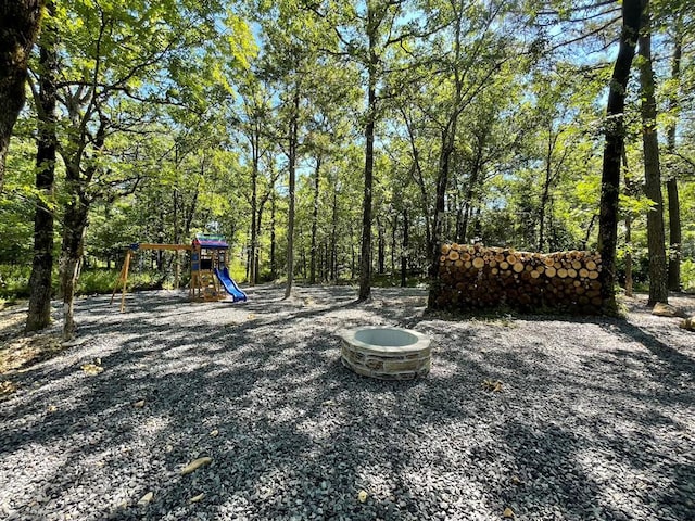 view of yard with a playground