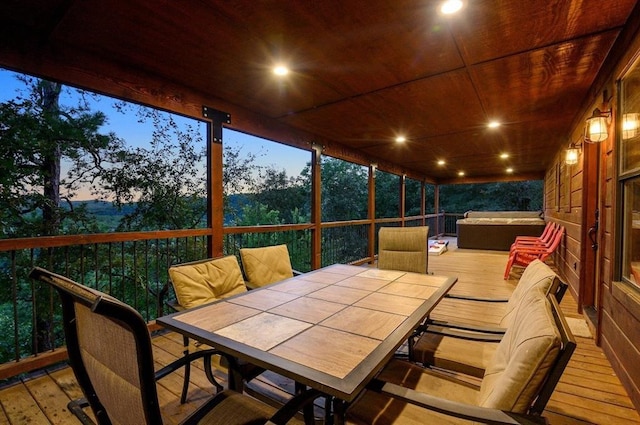 sunroom with wooden ceiling