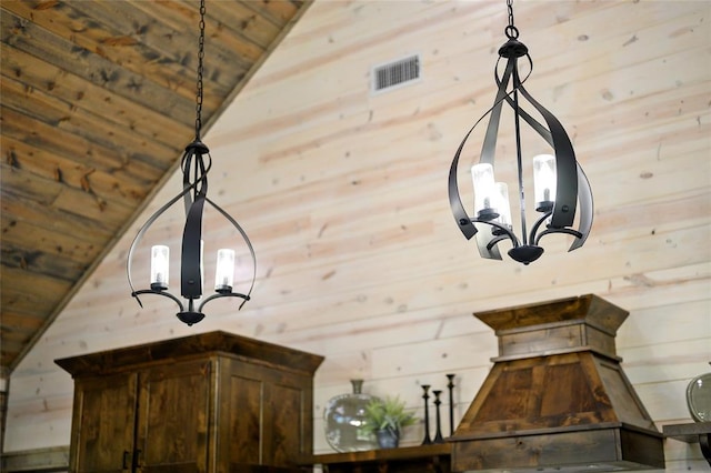 interior details featuring wooden walls and wood ceiling