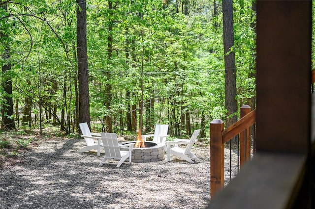 view of patio with a fire pit