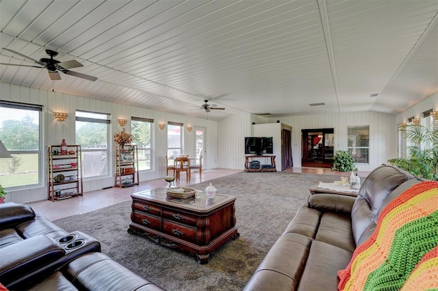 living room with lofted ceiling