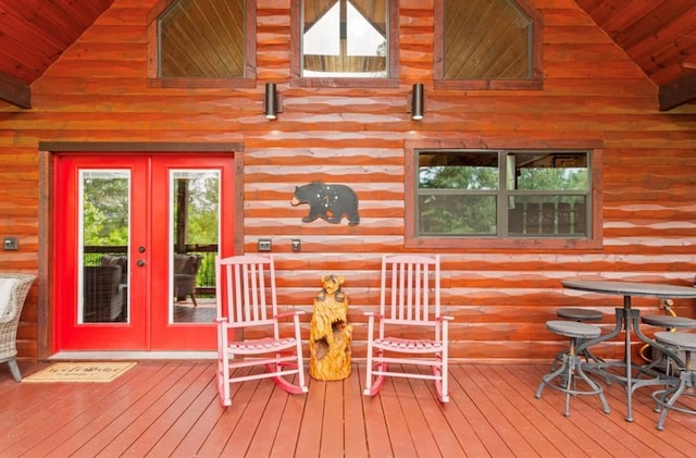 wooden terrace with french doors