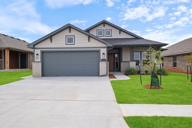 craftsman-style house with a front lawn and a garage