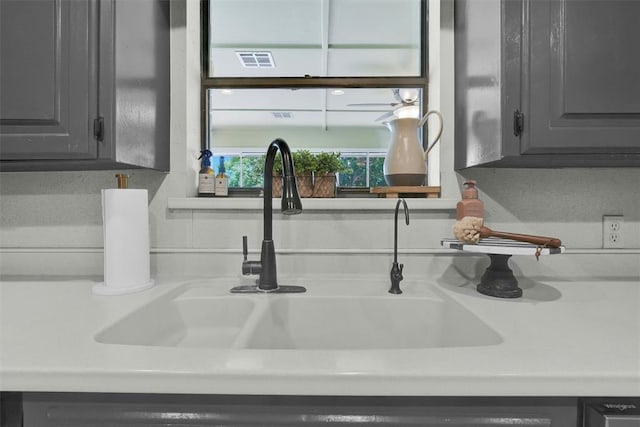 interior details with gray cabinets and sink