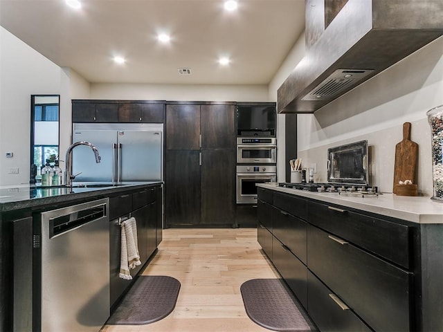 kitchen featuring stainless steel appliances, light hardwood / wood-style flooring, and sink