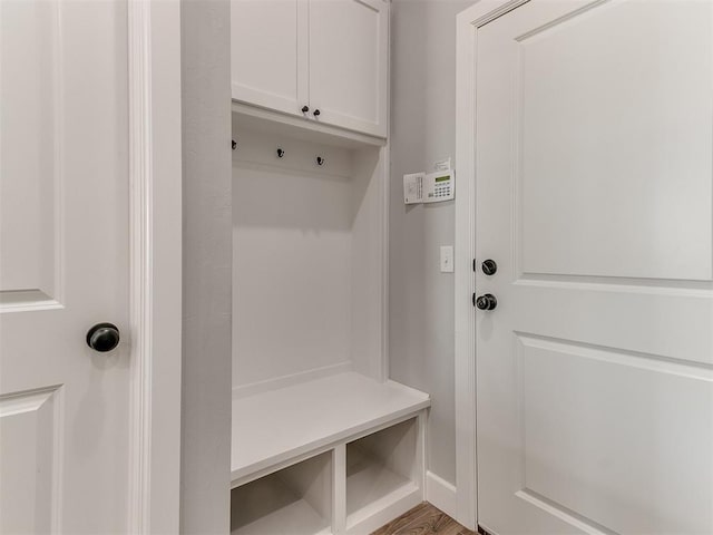 mudroom with hardwood / wood-style flooring