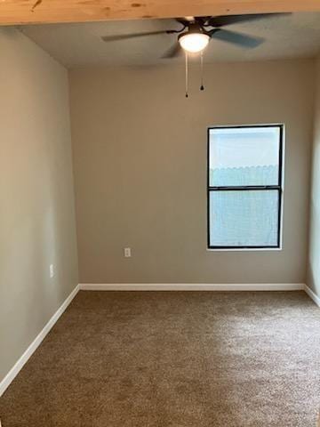 carpeted empty room with ceiling fan and a healthy amount of sunlight