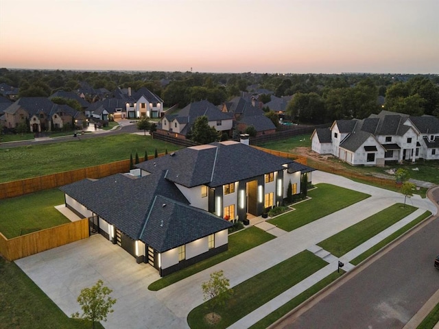 view of aerial view at dusk