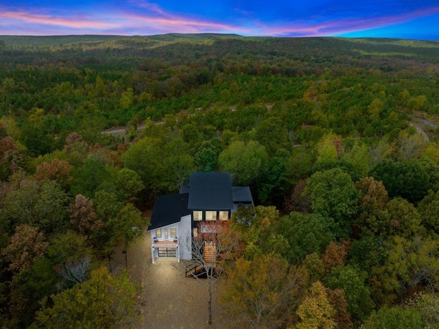 view of aerial view at dusk