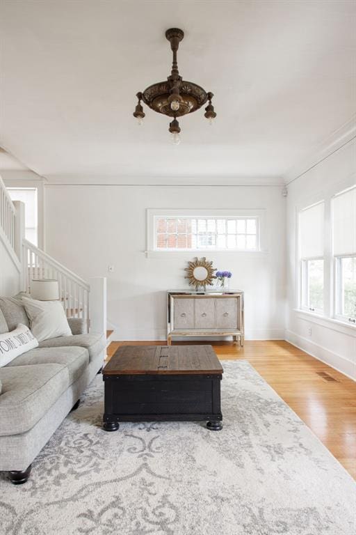 living room with hardwood / wood-style floors