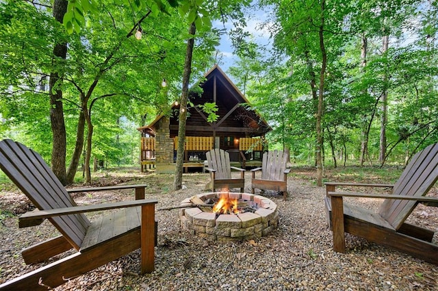 view of patio / terrace featuring a fire pit