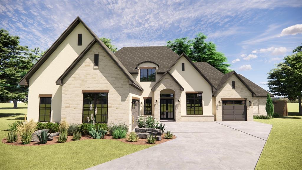 view of front of home featuring a garage, concrete driveway, brick siding, and a front lawn