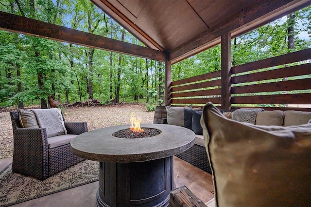 view of patio featuring a fire pit