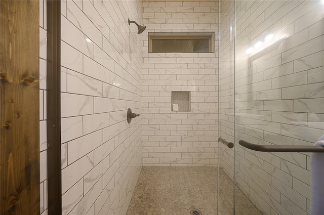 bathroom featuring a shower with shower door