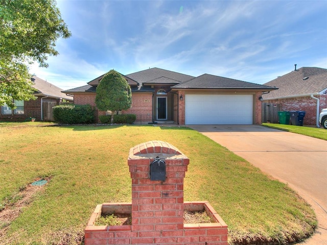 9500 S Brookline Ave, Oklahoma City, OK 73159 - ranch-style house featuring brick siding, a front yard, driveway, and a garage
