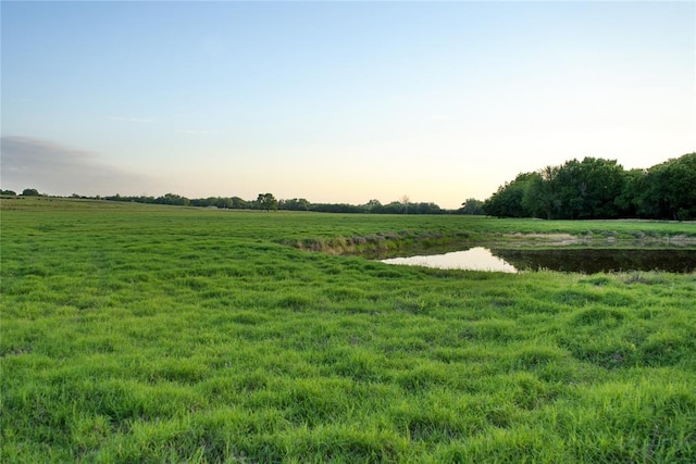 view of yard with a rural view and a water view