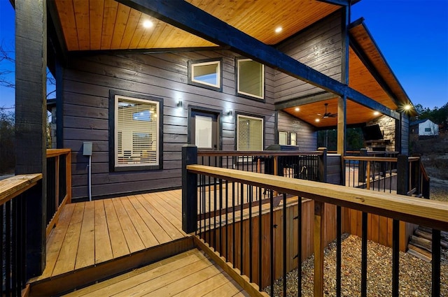 wooden terrace with ceiling fan