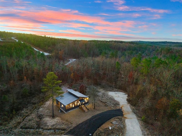 view of aerial view at dusk