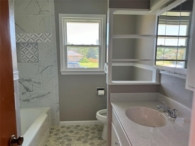 full bathroom featuring tile patterned flooring, vanity, toilet, and a healthy amount of sunlight