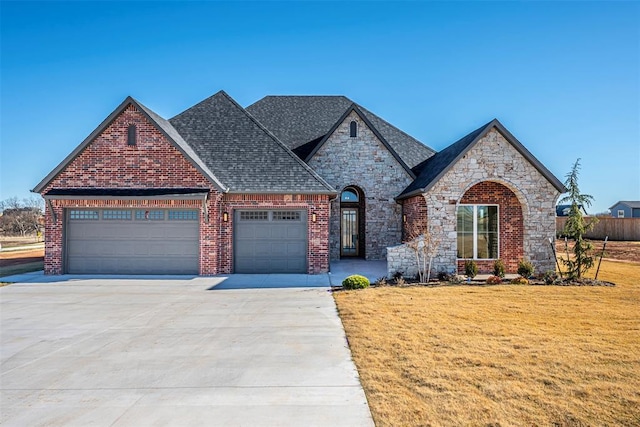 view of front facade featuring a front yard and a garage