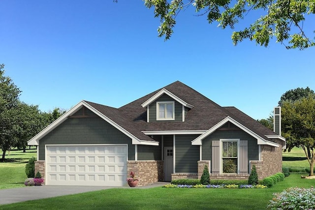 craftsman-style house with a front yard and a garage