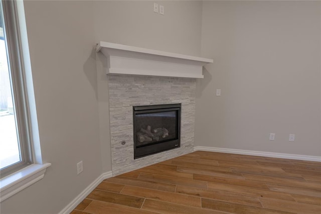 room details featuring a fireplace and hardwood / wood-style floors