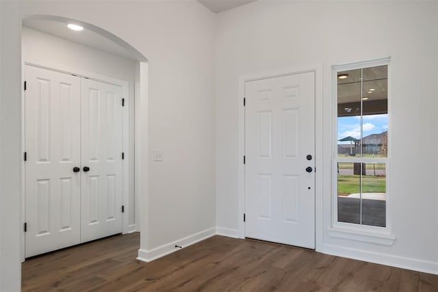 entryway featuring dark wood-type flooring