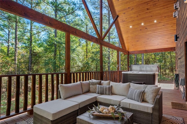 wooden deck featuring an outdoor living space