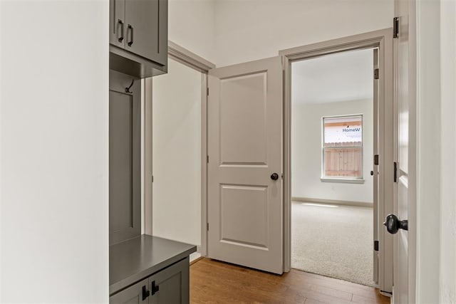 hall with light hardwood / wood-style flooring